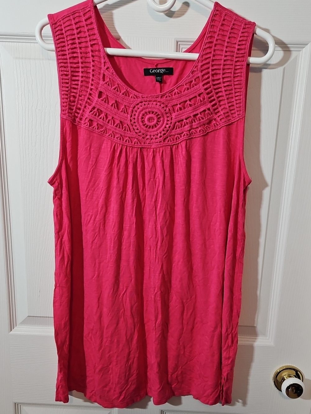George Hot Pink Crochet Yoke Tank Top